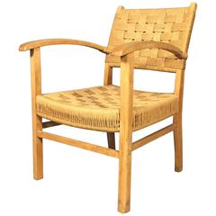 Scandinavian Beech and Woven Cord Armchair, 1970s