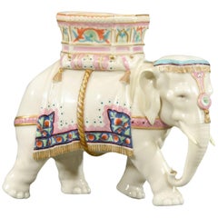 Antique Worcester Porcelain Figural Elephant Vase Hand-Painted Enamel Decoration