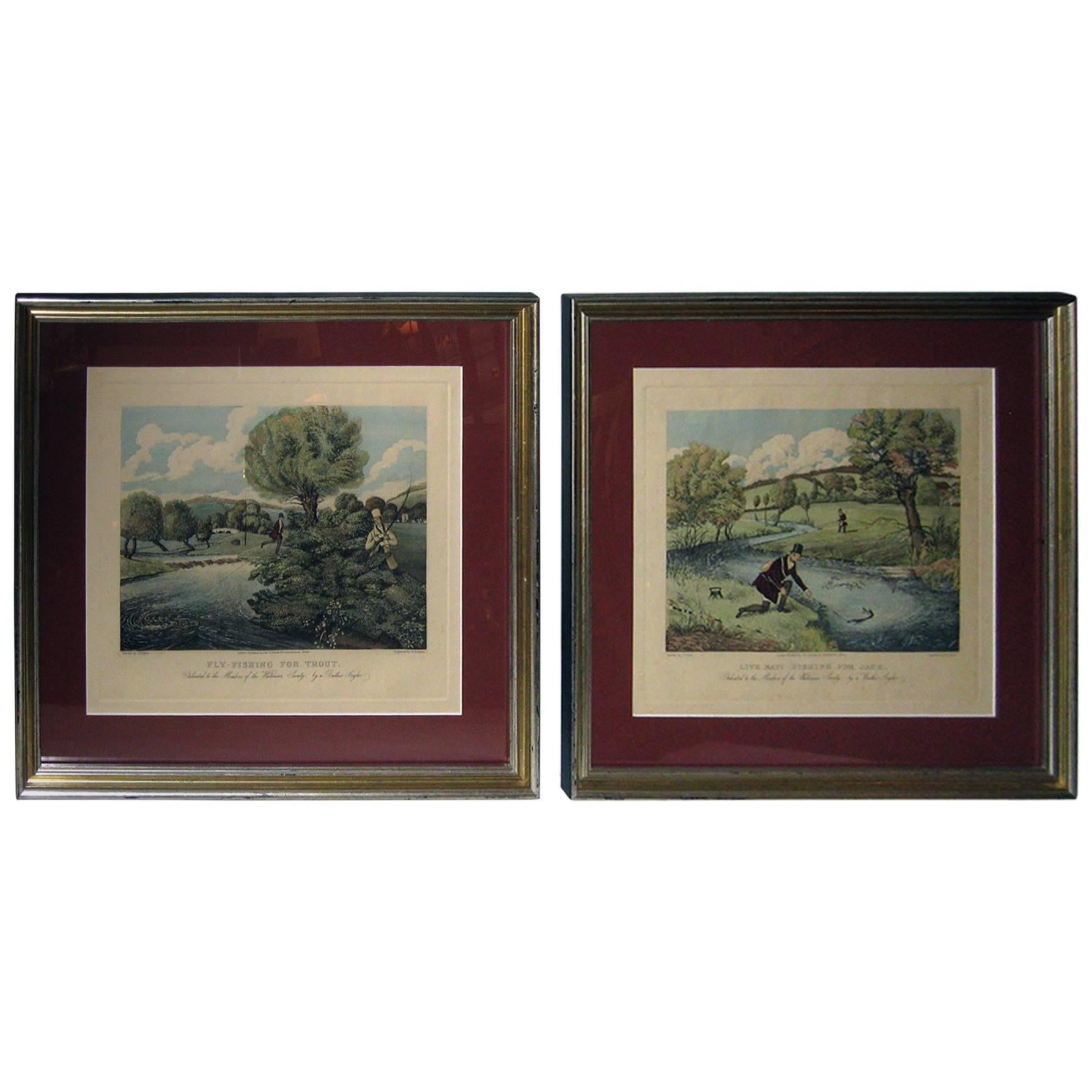 19th century English Fishing Framed Aquatint Prints by R G Reeves