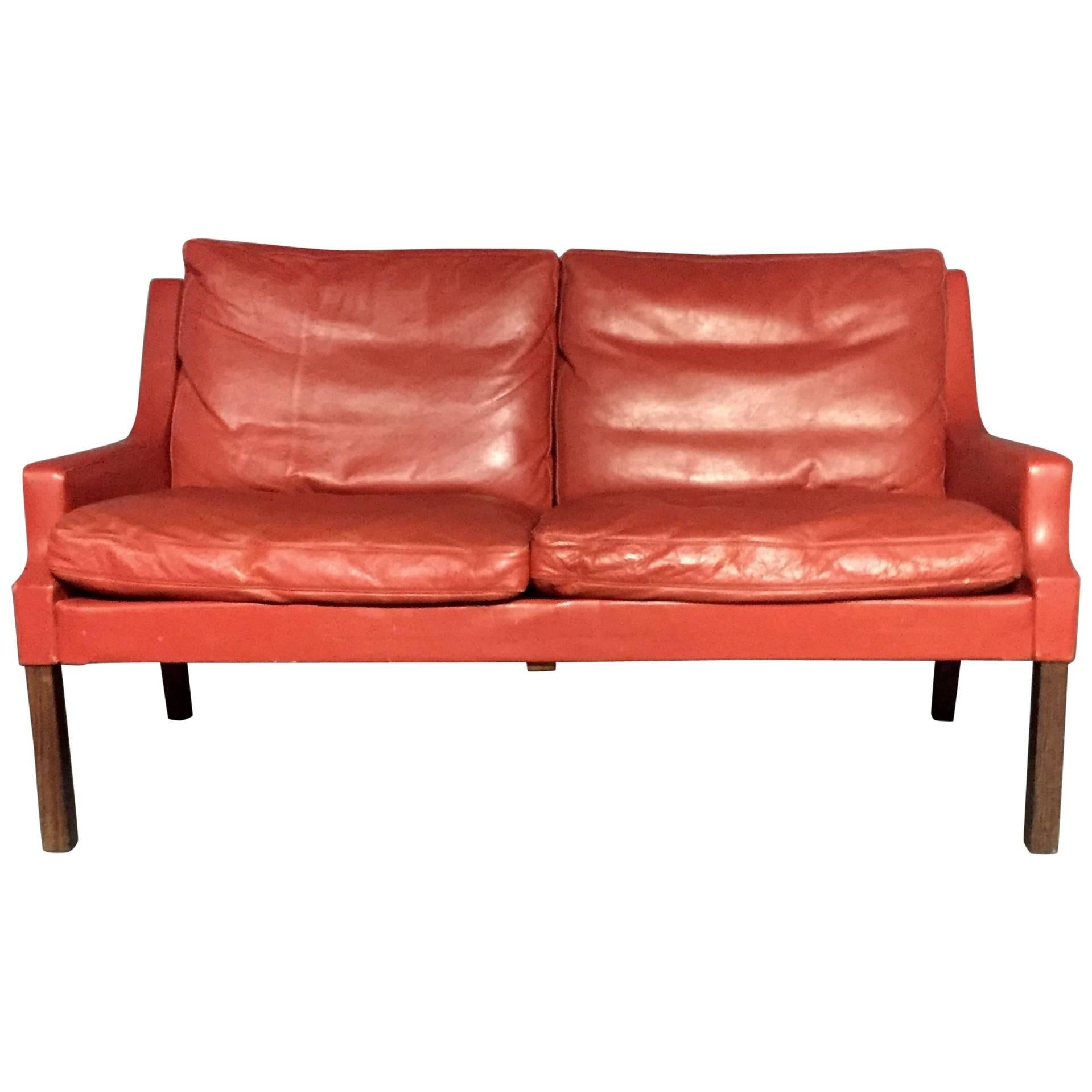 George Thams Red Leather and Rosewood Sofa, Denmark, 1960s