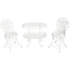 Antique 19th Century Wirework Garden Table and Chairs