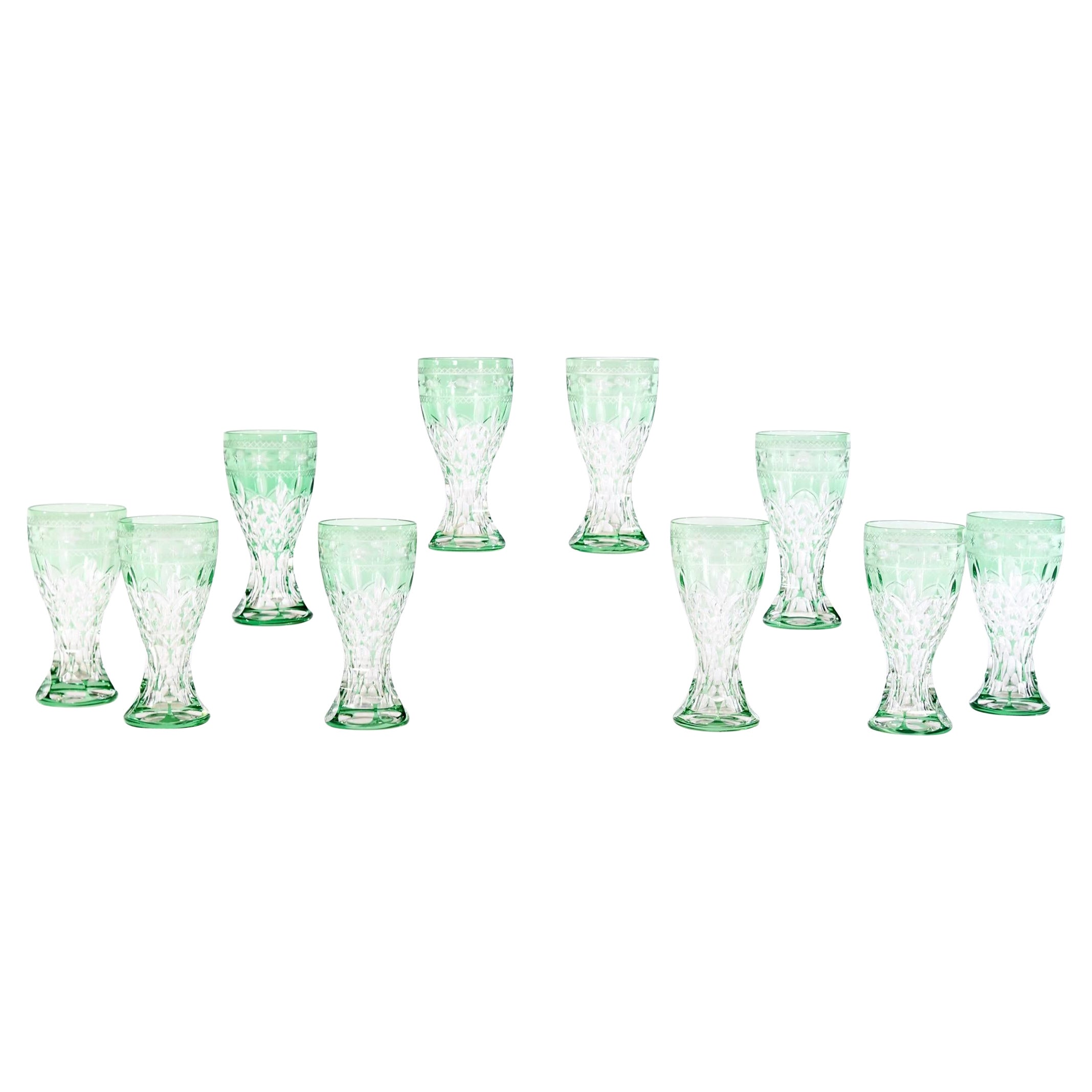 Set di 10 bicchieri di cristallo con taglio a ruota verde mela di Webb