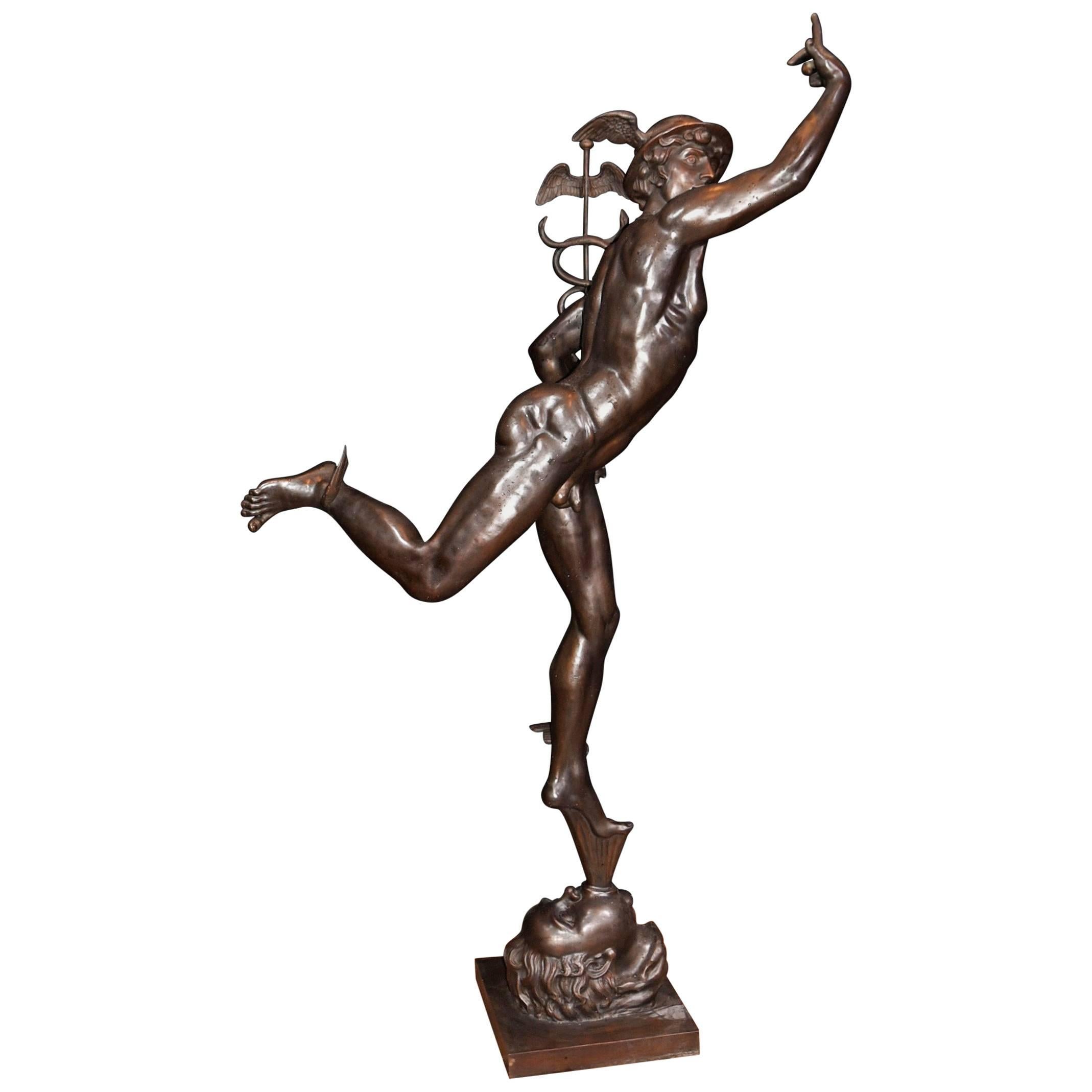 Extra Large Italian Bronze Mercury Statue Casting Hermes Style of Giambologna For Sale