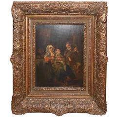 19th Century Antique Dutch Oil Painting Family Portrait