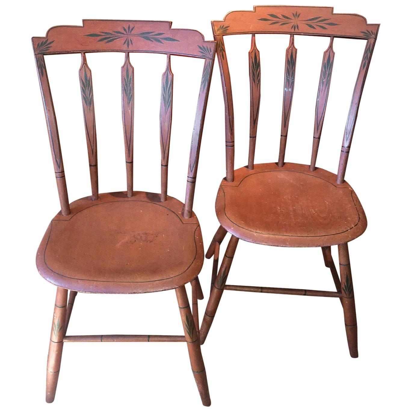 Pair of Salmon-Painted Step-Down Windsor Side Chairs