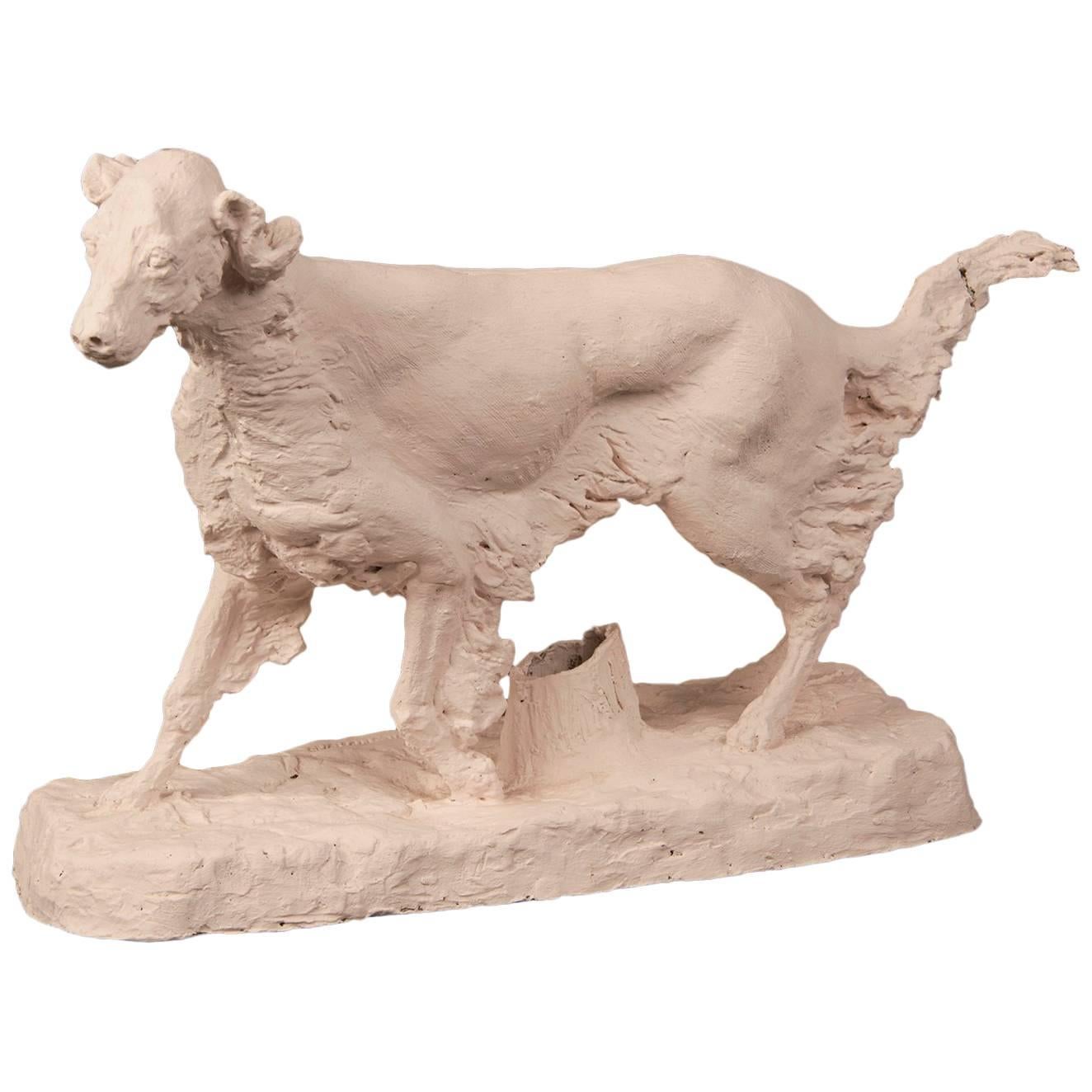 Vintage French Sculpture Maquette of a Hunting Dog
