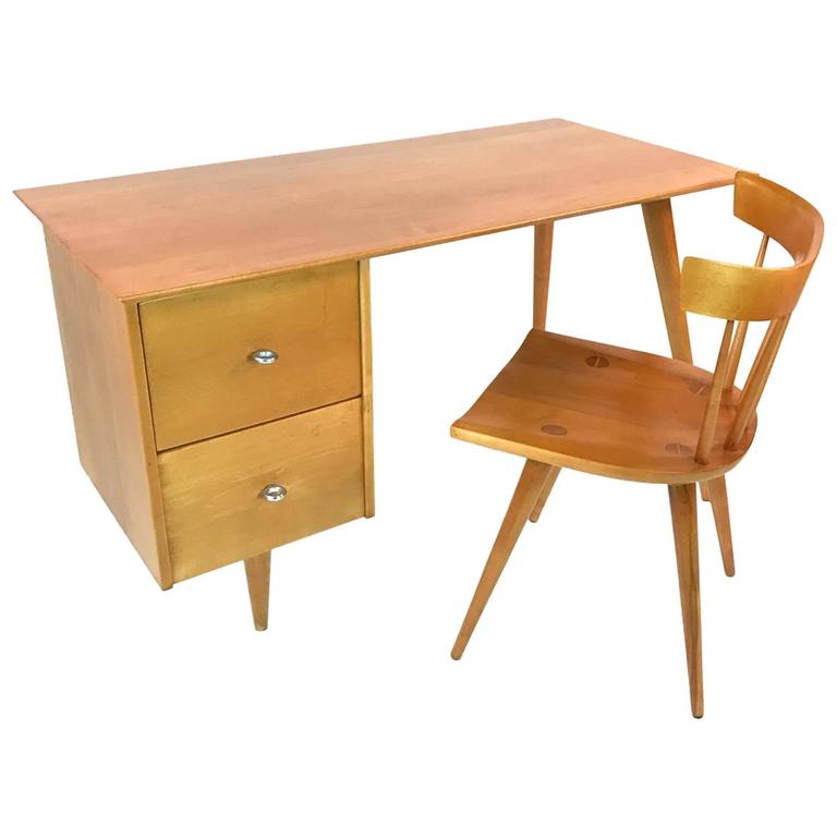 Paul Mccobb For Winchendon Maple Planner Group Ring Pull Desk And