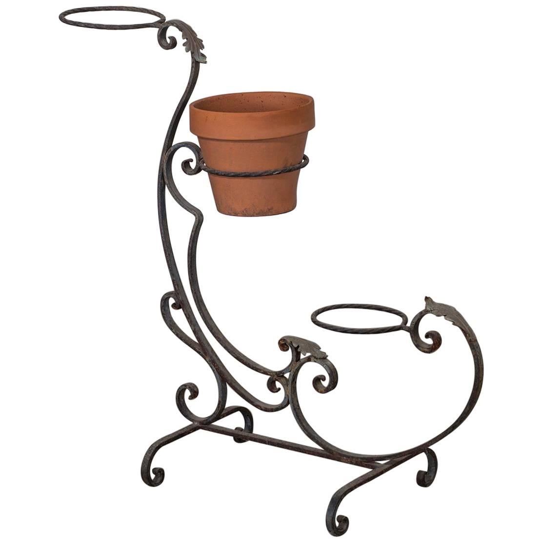 French Vintage Iron Garden Plant Stand, circa 1940 For Sale