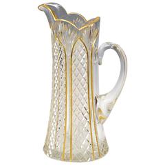 Handblown 19th Century Cut Crystal Pitcher with Gold Enamel Decoration Baccarat