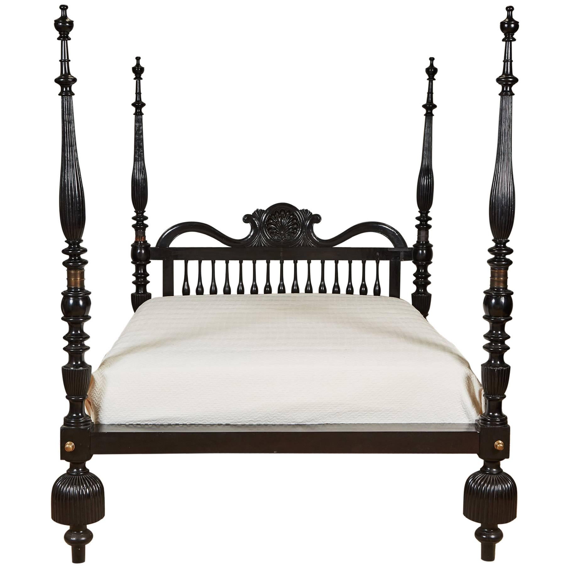 Vintage Colonial Style Ebony Shell Queen Bed