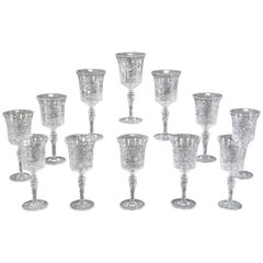12 Stevens & Williams Handblown Willow Chinoiserie Crystal Water Goblets