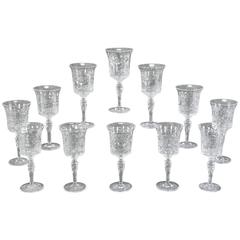 12 Stevens & Williams Handblown Willow Chinoiserie Crystal Water Goblets 7