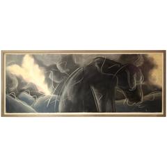 "Luther During the Storm," 1981 Framed Grisaille Pastel Diptych by Mark Milloff 4
