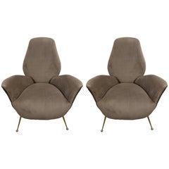 Pair of Sculptural ISA Bergamo, Italian Mid-Century Taupe Lounge Chairs