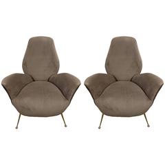 Pair of Sculptural ISA Bergamo, Italian Mid-Century Taupe Lounge Chairs 4