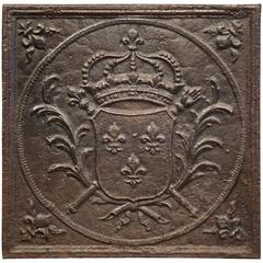 19th Century Square Cast Iron Fireback with the French Royal Coat of Arms