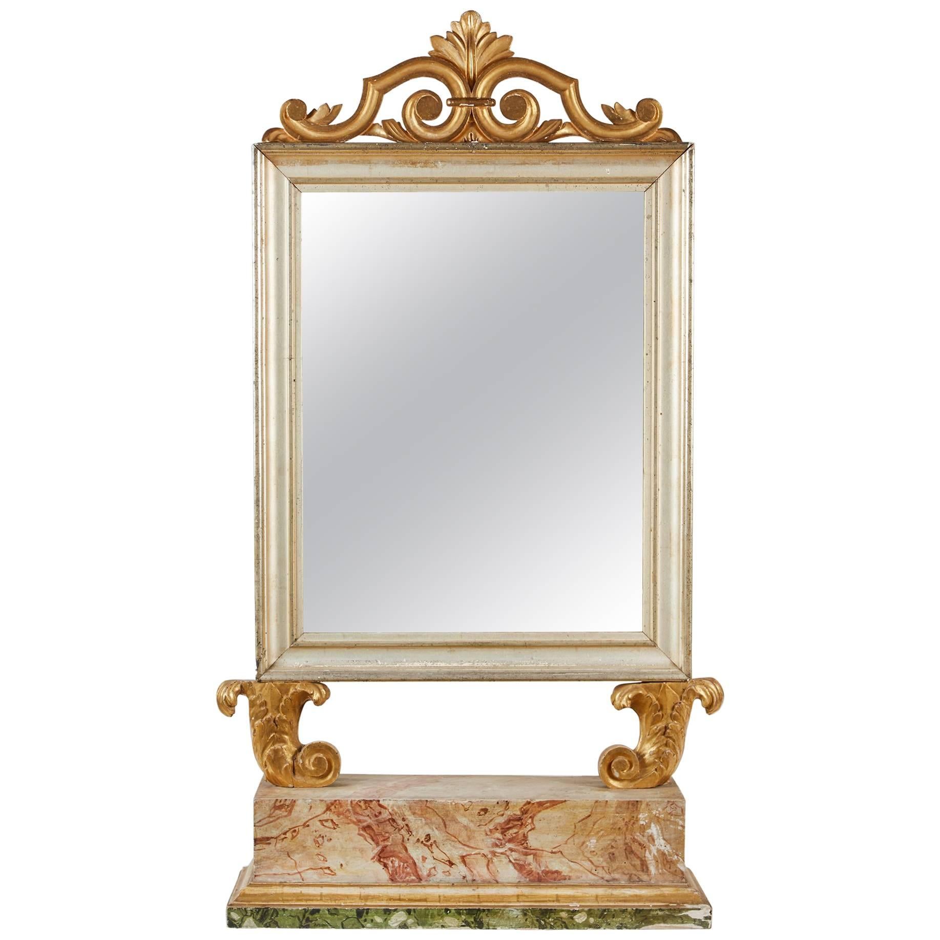 18th Century, Italian Baroque Mirror with Faux Marble Base