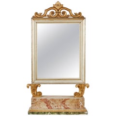 Antique 18th Century, Italian Baroque Mirror with Faux Marble Base