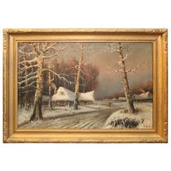 Large Oil Painting of a Winter Scene