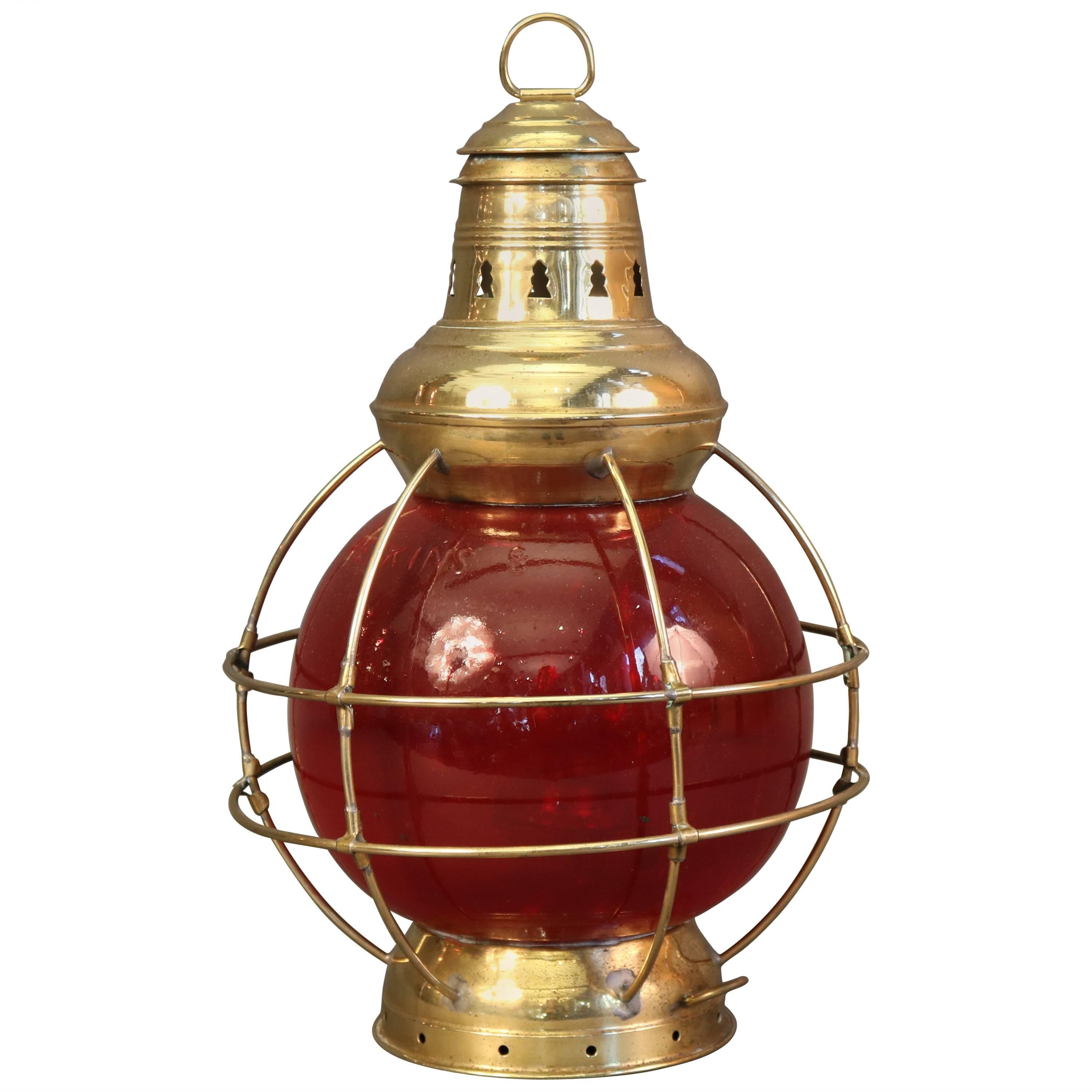 Solid Brass Ruby Red Perkins Lantern For Sale