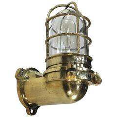 Vintage Late Century Industrial Japanese Brass 90 Degree Wall Light Glass Dome