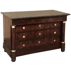 Antique French Empire Marble Top Flame Mahogany Commode 9