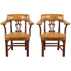 Pair of Mid-20th Century Kittinger Mahogany and Leather Armchairs