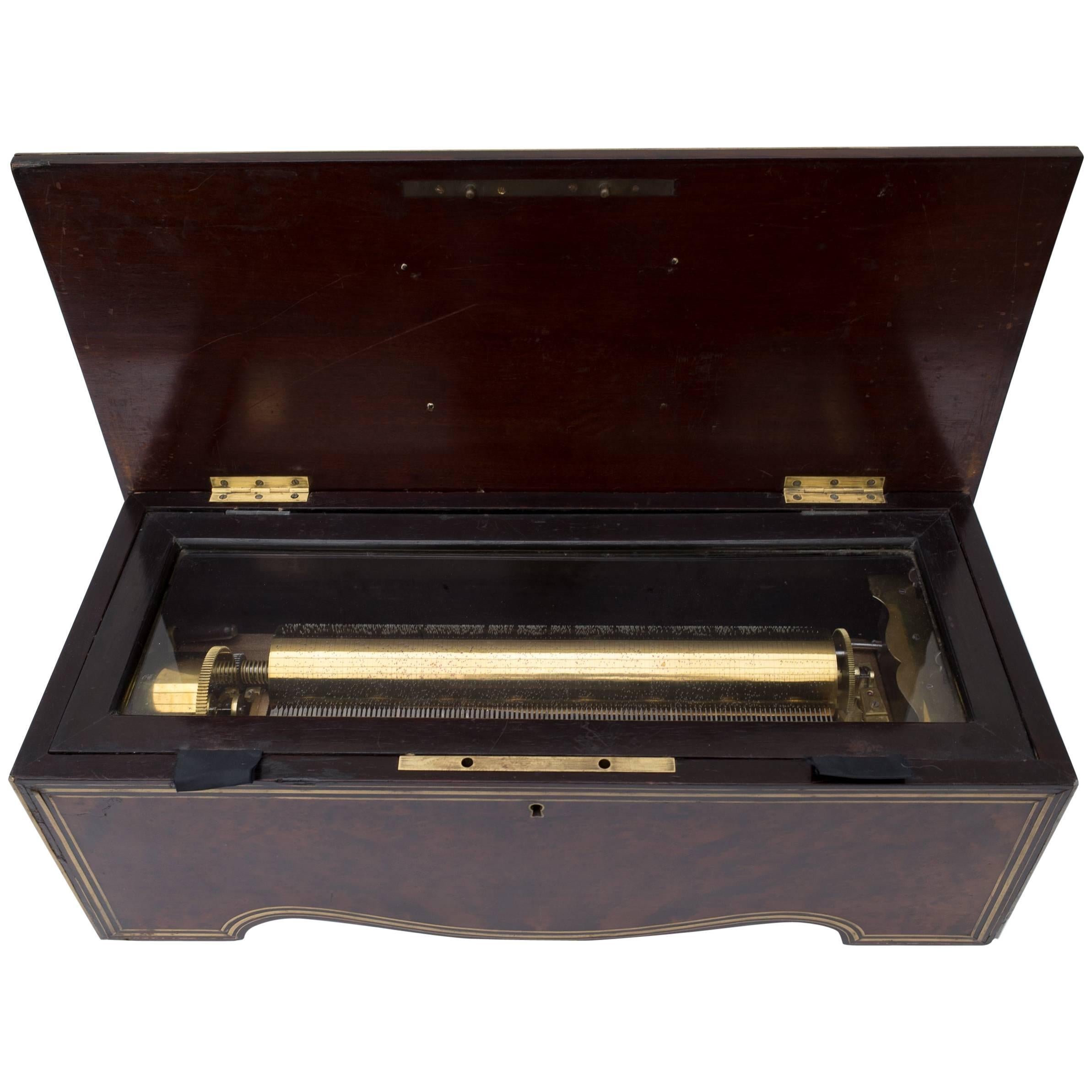 19th Century Music Box Amboyna Brass For Sale
