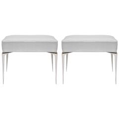 Colette Nickel Ottomans in Dove Velvet by Montage, Pair 8