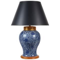 19th Century Chinese Blue and White Ginger Jar Table Lamp with Black Shade