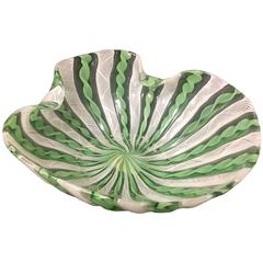 Mouthblown Venini Latticino Footed Murano Glass Bowl 2