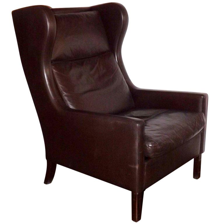Borge Mogensen Brown Leather Wing Chair For Sale