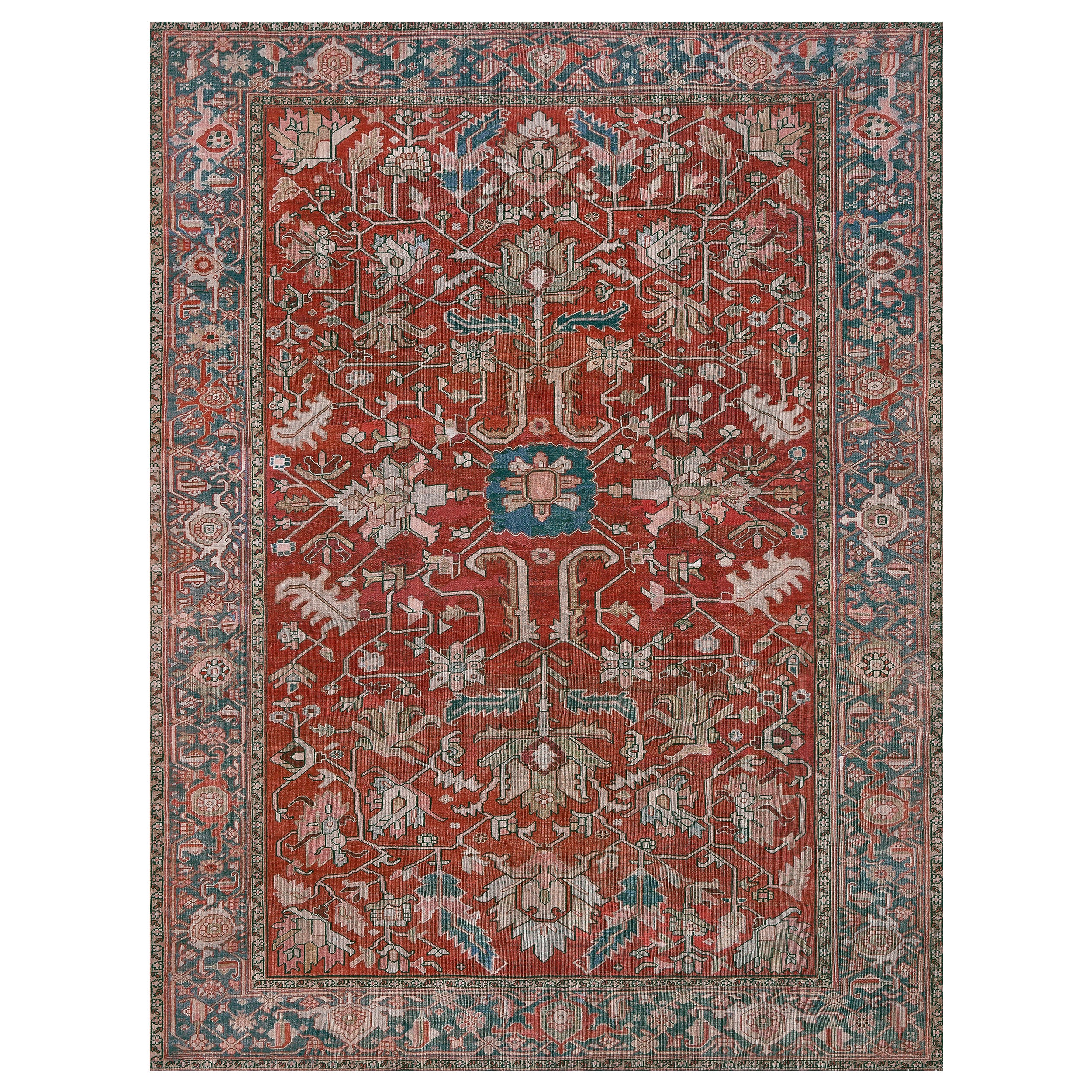 Traditional Persian Antique Hand-Woven Wool Serapi Rug from North West Persia