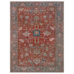 Traditional Persian Antique Hand-Woven Wool Serapi Rug from North West Persia