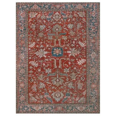 Traditional Persian Antique Hand-Woven Wool Serapi Rug from North West Persia
