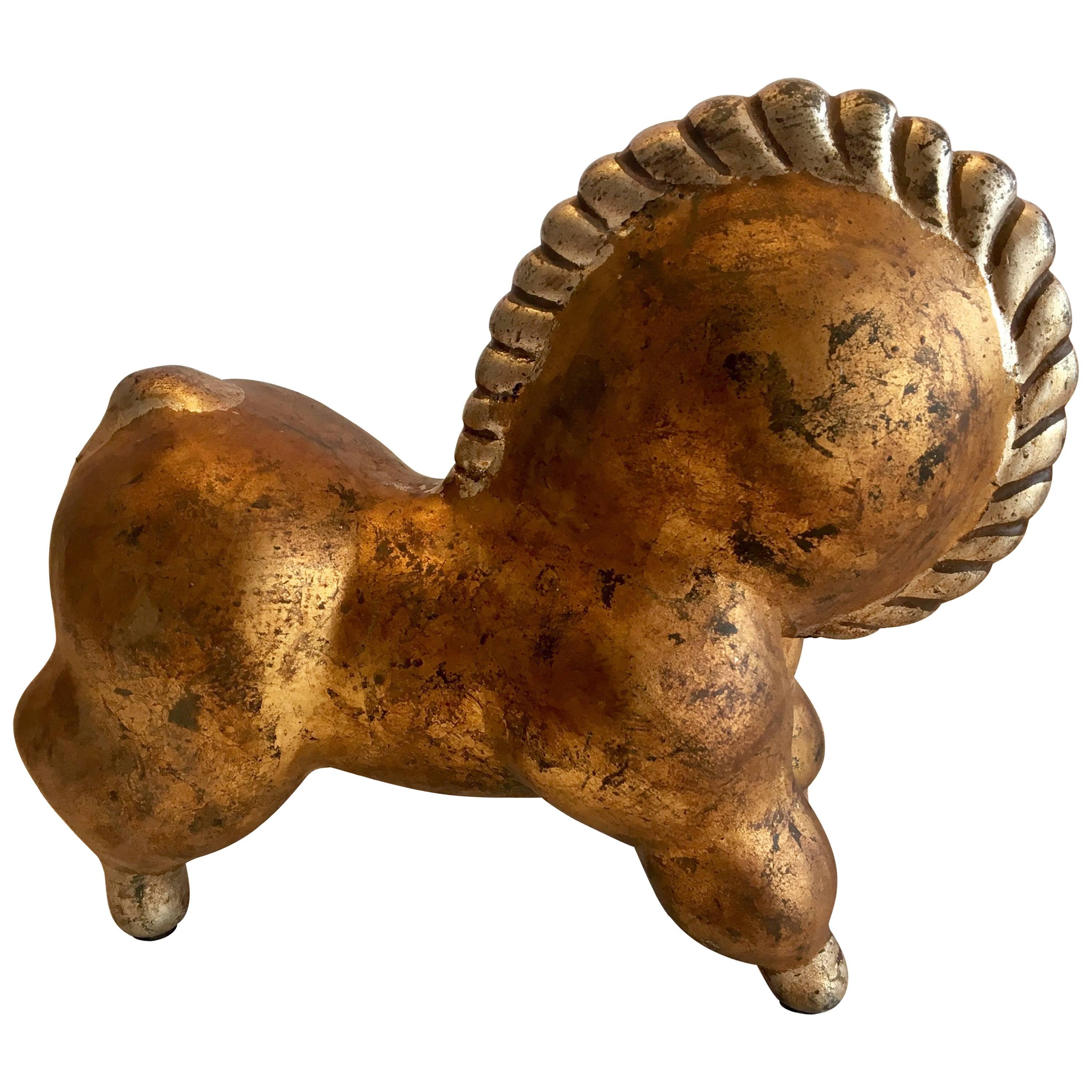 Mid-Century Modern Ceramic Abstract Horse in Gold and Silver Finish
