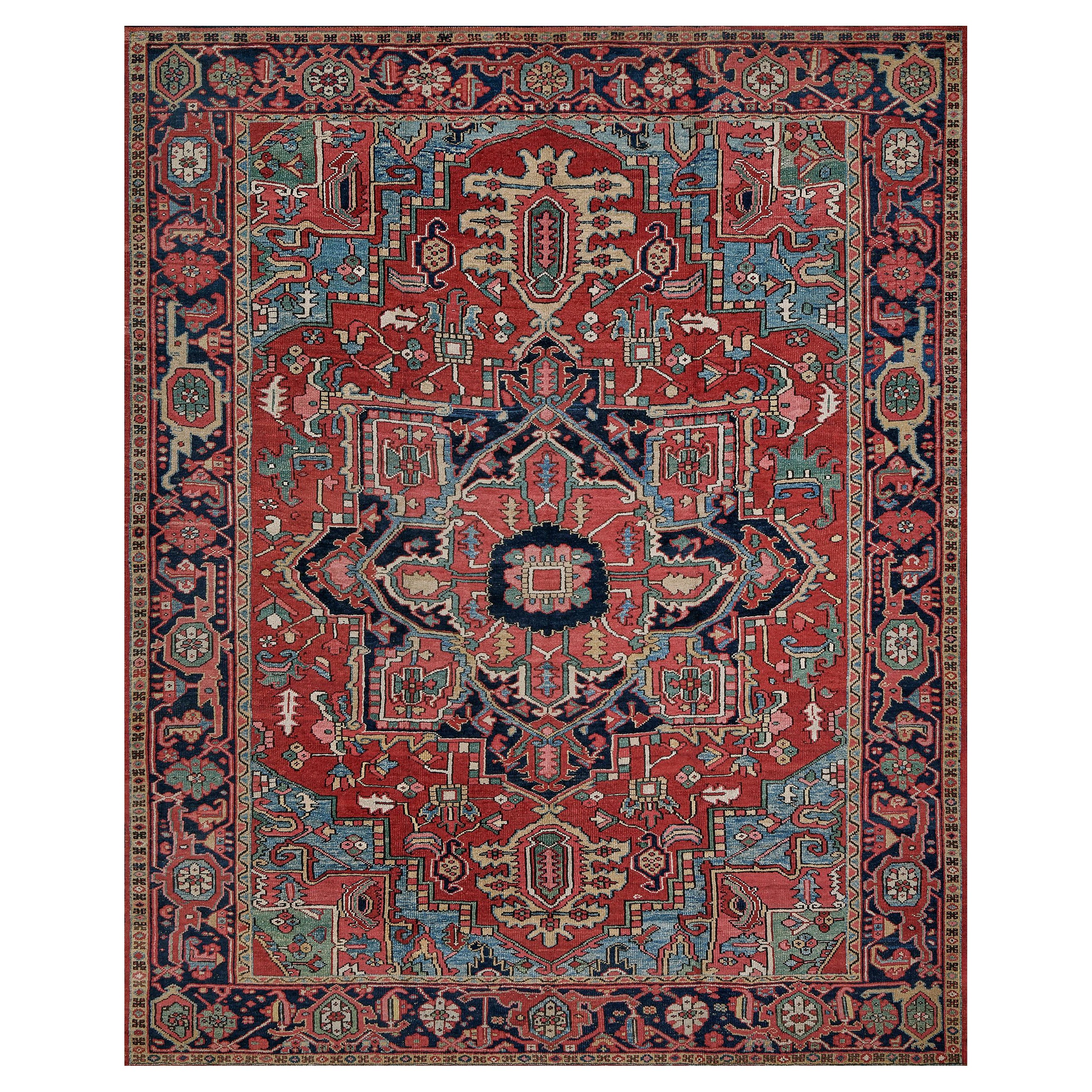 Antique Hand-Woven Persian Heriz Rug 8'5"x10' For Sale