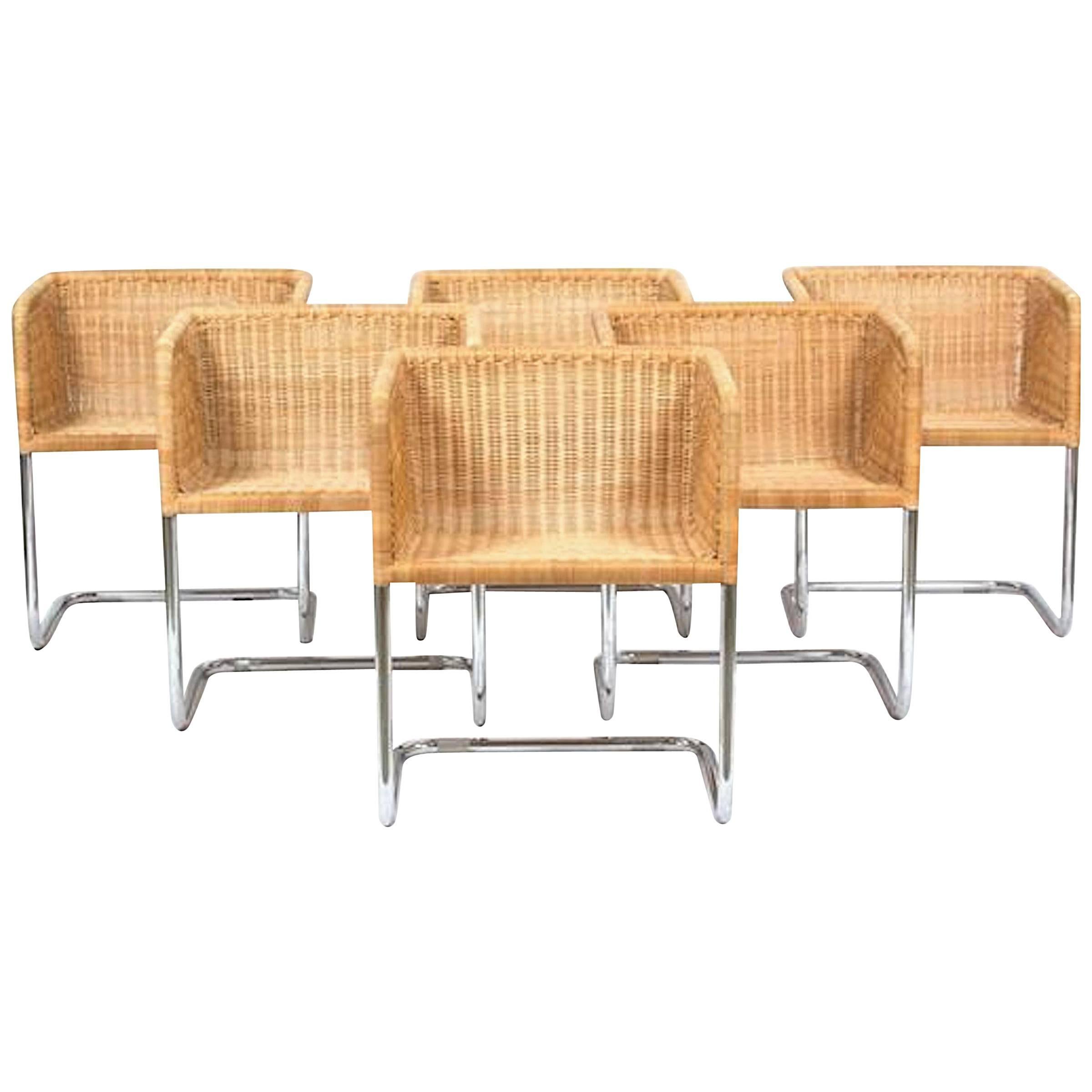 Six Fabricius and Kastholm Chrome and Wicker Dining Chairs
