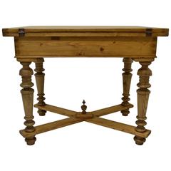 Used Pine Swivel-Top Stretcher Base Table