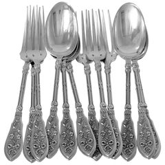 Henin French Sterling Silver Dinner Flatware Set 12 Pieces Musical Instruments