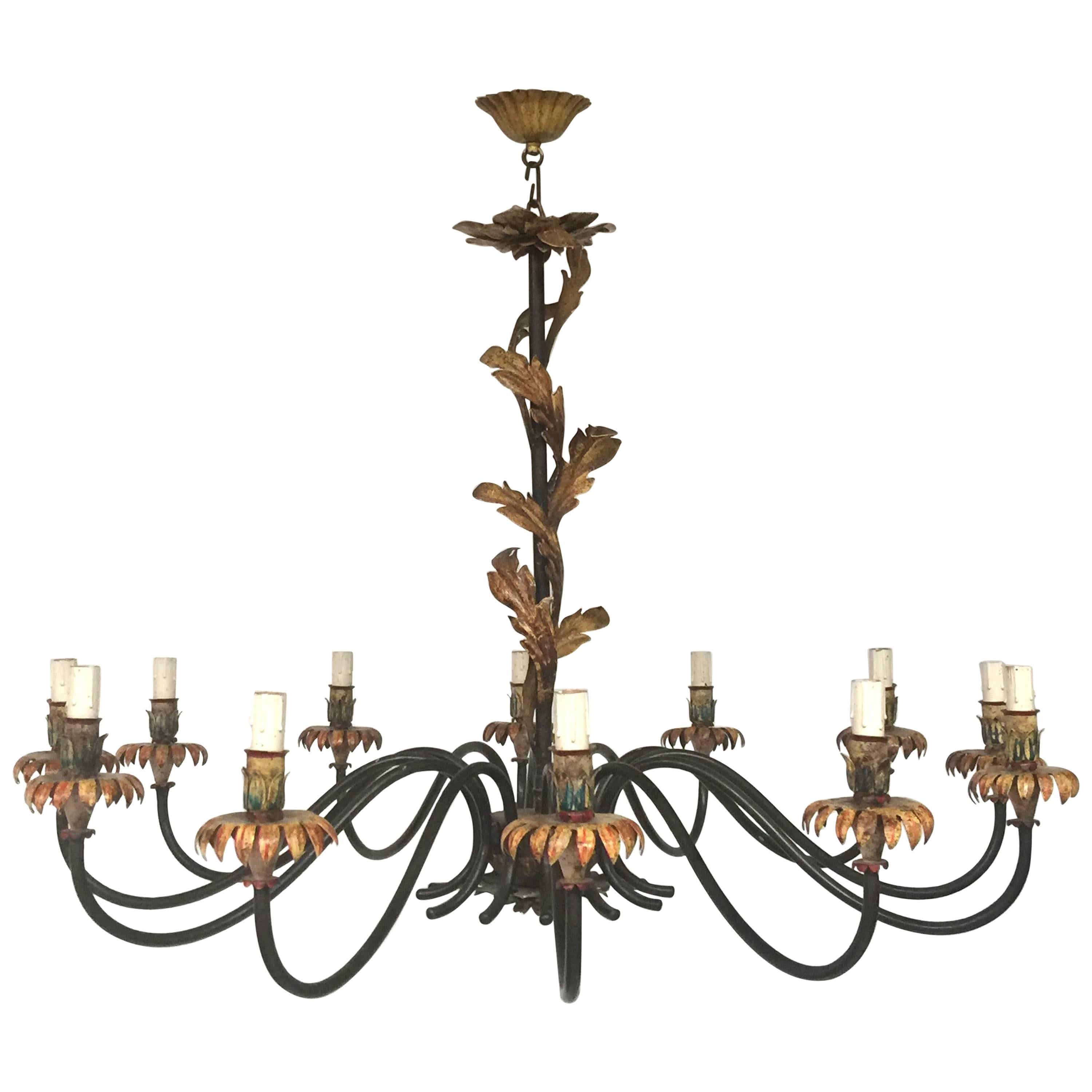Twelve Lights Lacquered Wrought Iron Chandelier