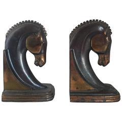 1935 Art Deco Copper Trojan Horse Bookends