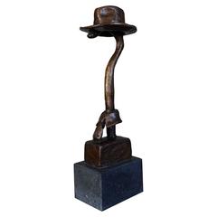 Unique Bronze Fashion Sculpture of Walking Cane in a Hat with Colar & Tie 10