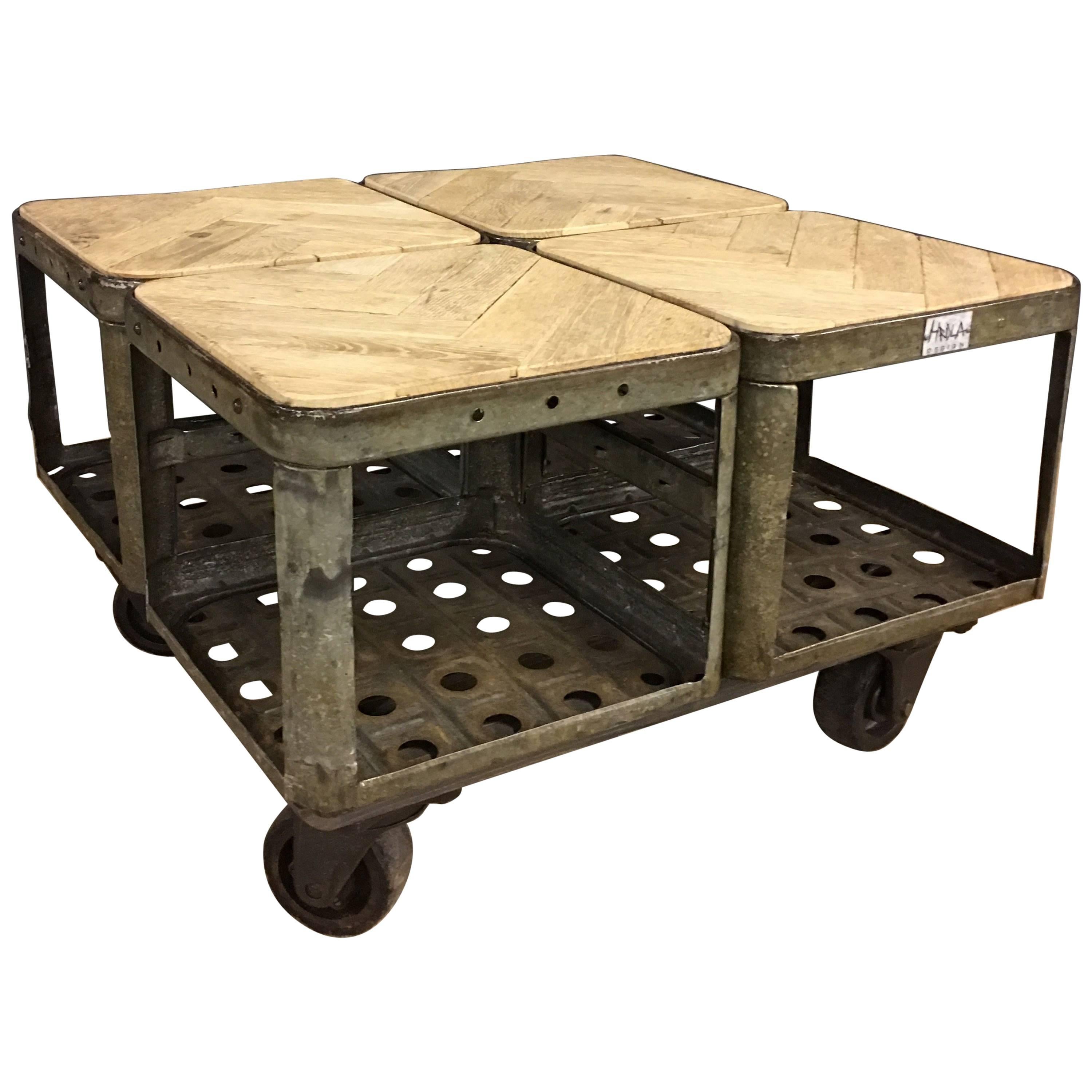 Square Industrial Coffee Table by Hrdla Design For Sale