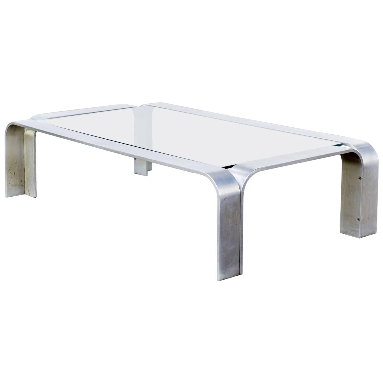 1990s Coffee Table in Aluminium and Glass For Sale
