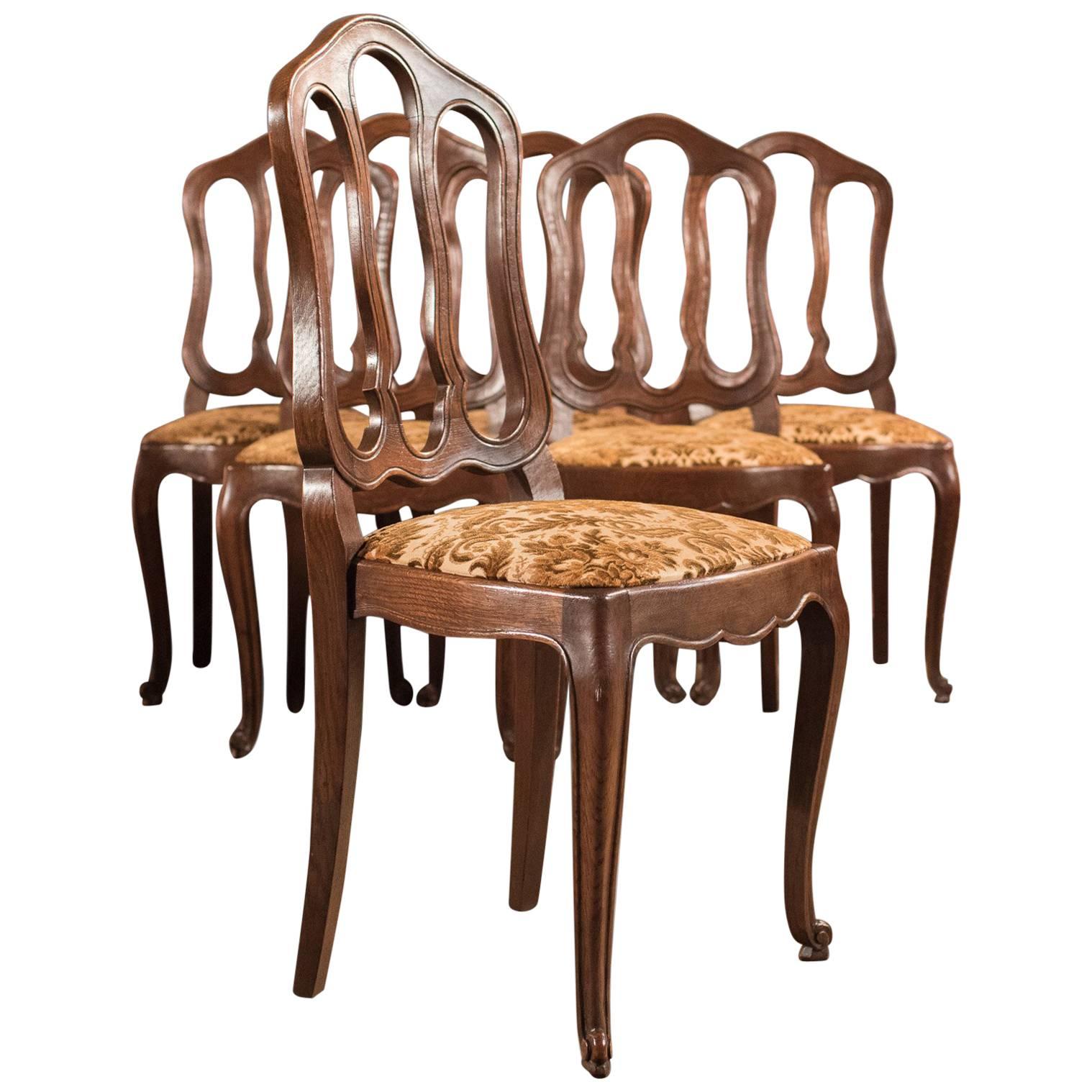 Set of Six Antique French Dining Chairs, Country Oak, circa 1900