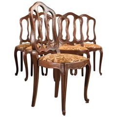 Set of Six Antique French Dining Chairs, Country Oak, circa 1900