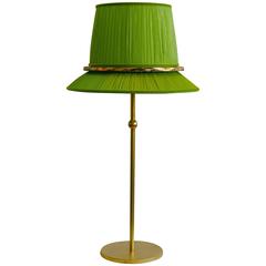 Pretty Table Lamp Console Silk Shade Silvered Glass Ring Glossy Brass 12
