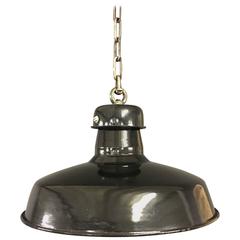 Antique Industrial Black Enamel Factory Pendant Lights, France, 1920