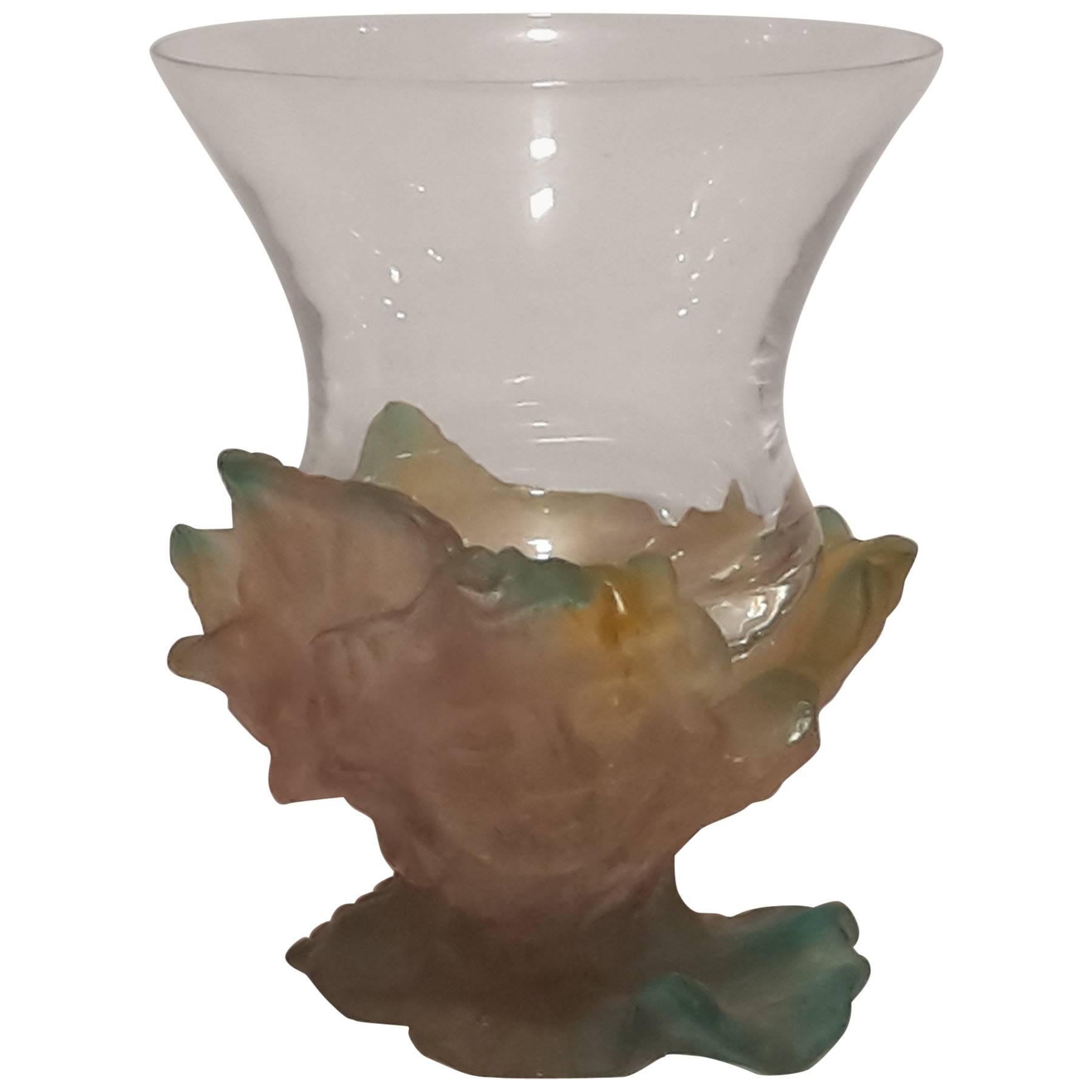 Contemporary Jar Signed by Daum Inspired by Art Nouveau Depicting a "Putto" Face For Sale